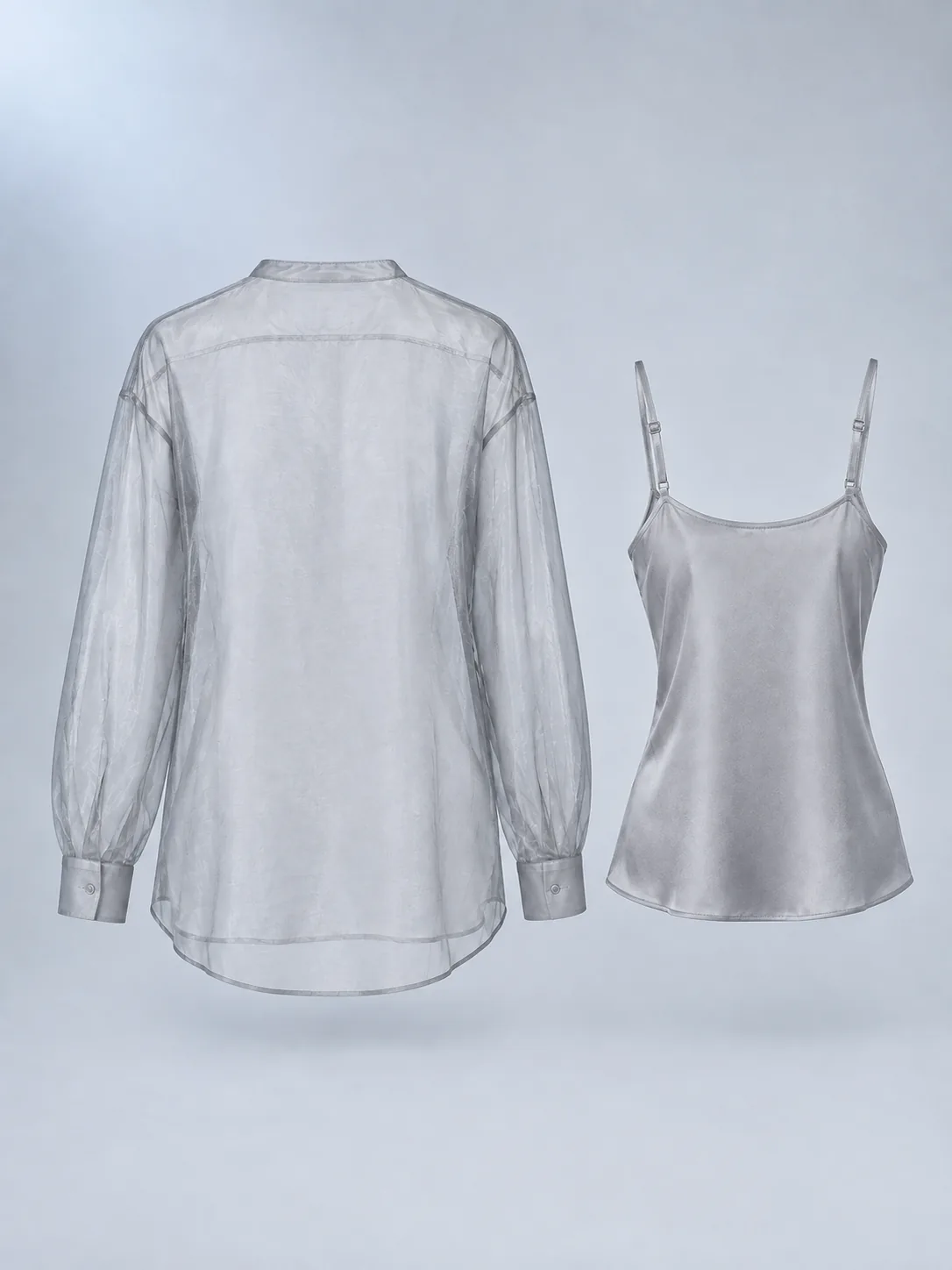 Veil Shirt & Cami Set in Moon Grey, back view