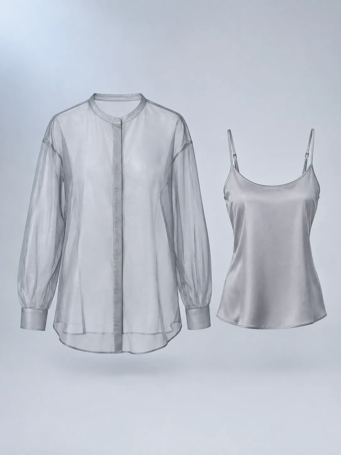 Veil Shirt & Cami Set in Moon Grey, front view
