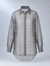 Windowpane Sheer Shirt in Smoke / Ivory, front view