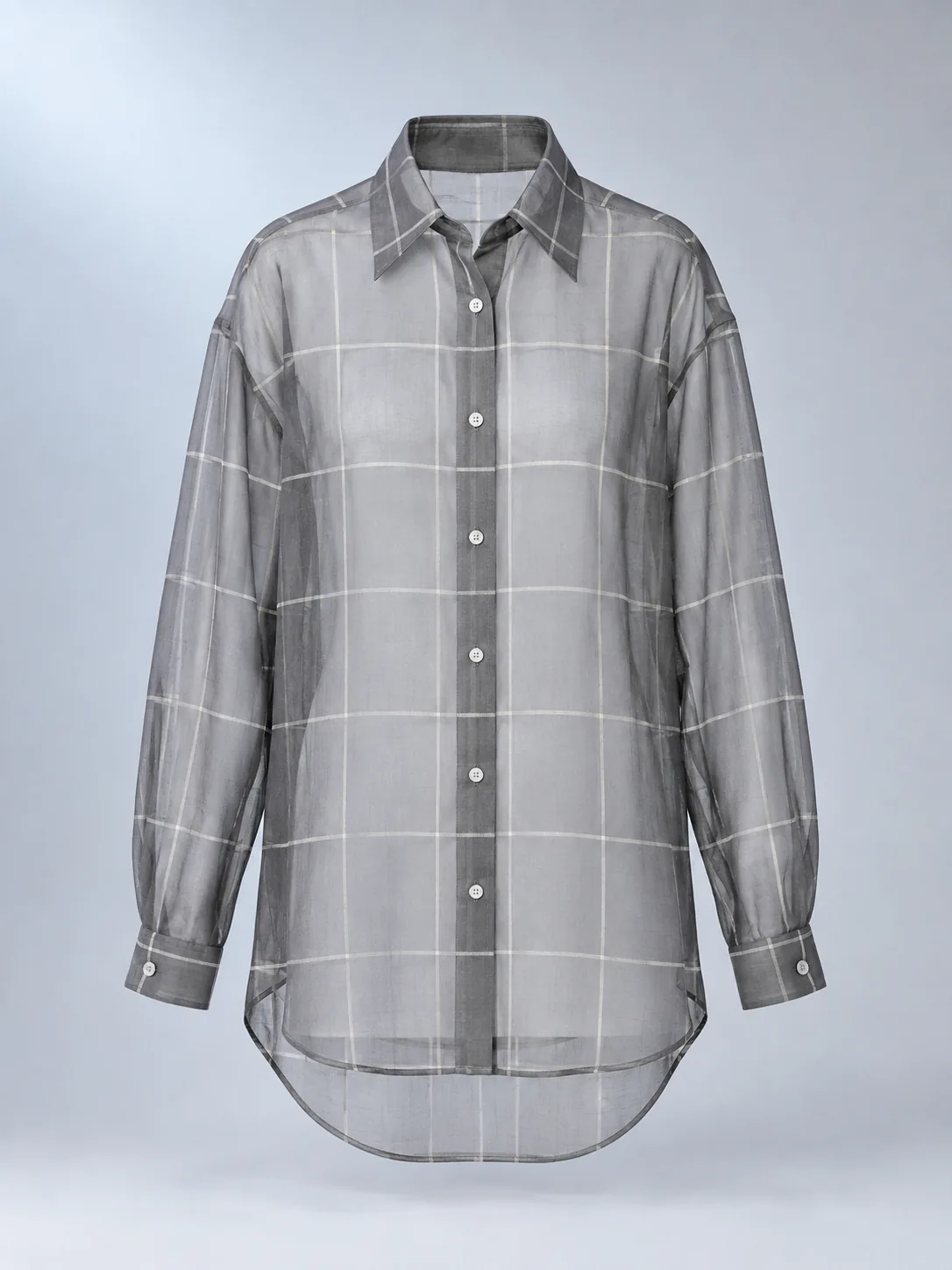 Windowpane Sheer Shirt in Smoke / Ivory, front view